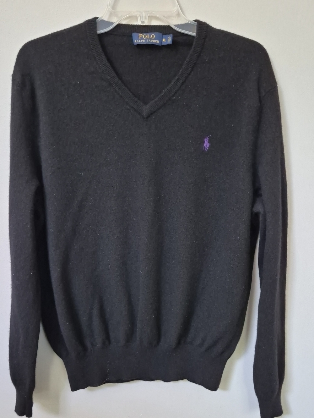 Polo Ralph Lauren Merino Wool V-Neck Sweater Mens XL Black Classic Academia